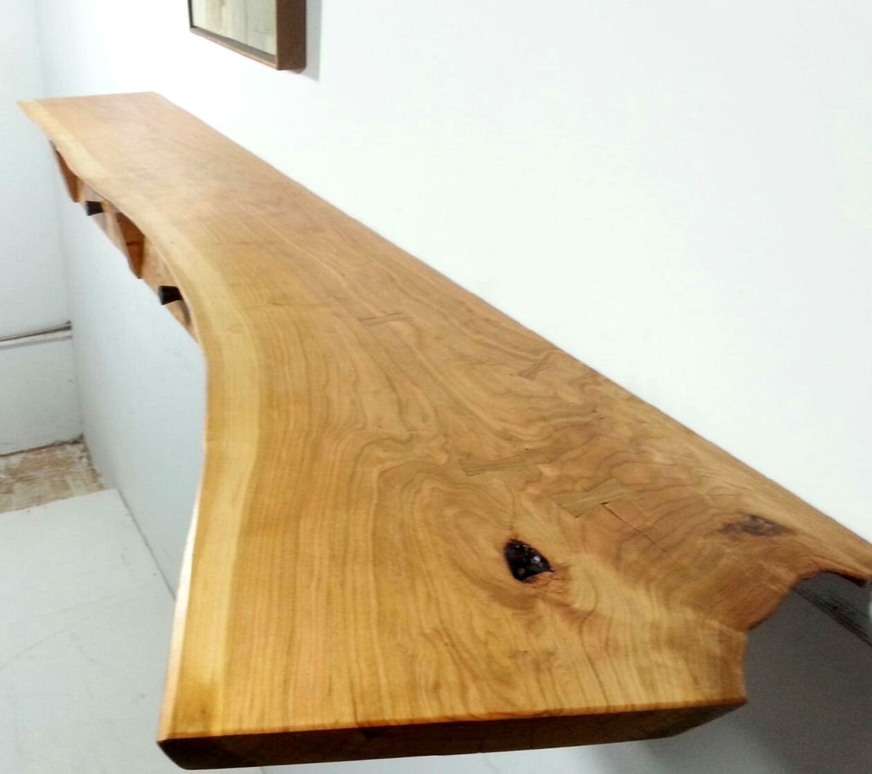 Cherry Live Edge Shelf Floating 2 Drawer Entry Accent Table