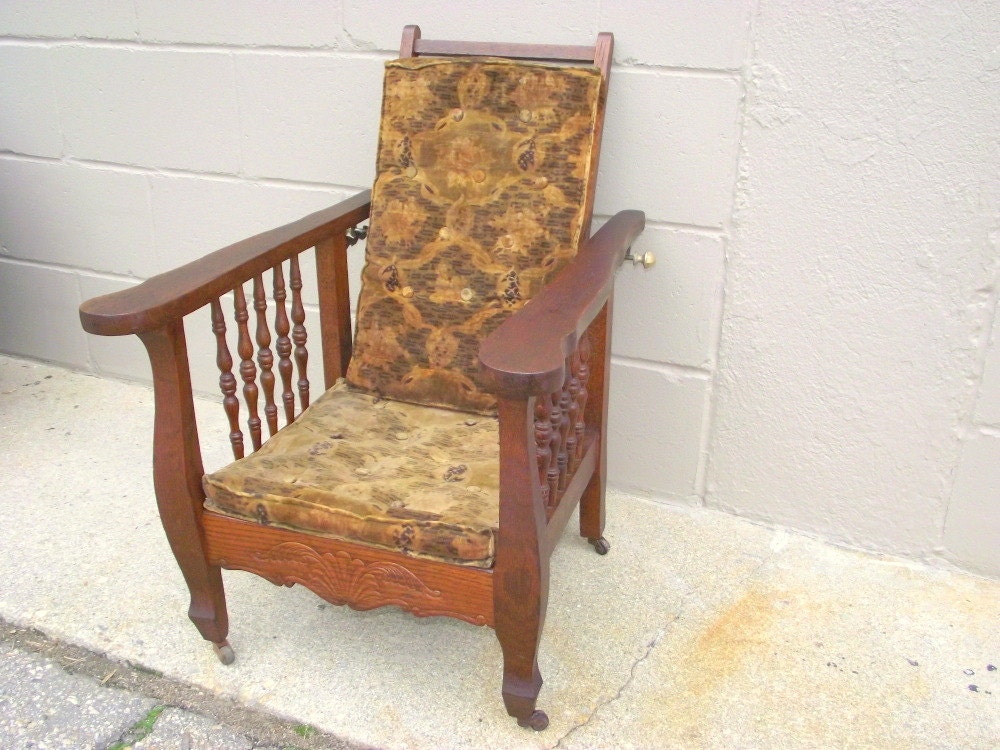 Antique Morris Chair Child's Oak ORIGINAL Velvet
