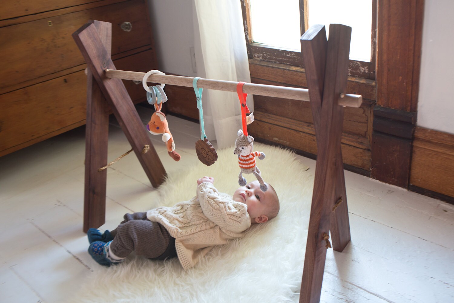 Wooden Baby Gym Kids Activity Gym Walnut Natural Wood Eco