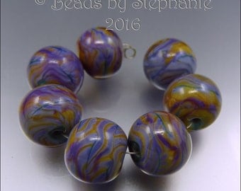 PURPLE ROSE & AMBER Bead Set - Handmade by Stephanie Gough sra Lampwork Beads FHFTeam LETeam