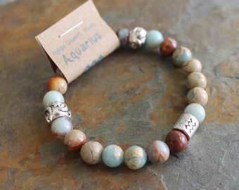Impression Jasper Bracelet, Aquarius Bracelet, Zodiac Bracelet, Astrology Bracelet, Zodiac Jewelry, Boho Bracelet, Healing Bracelet