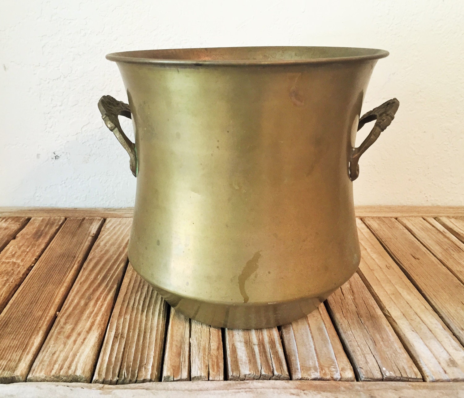 Vintage Aged Large Brass Pot Bucket
