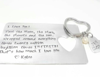 Hand Stamped Aluminum Wallet Card Insert and Heart Key Chain Set, Personalized Gifts by Miss Ashley Jewelry