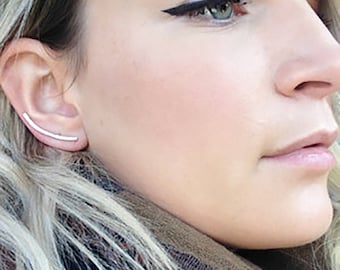 Minimalist Sterling Silver Ear Climbers, Simple Silver Ear Cuff, Sterling Silver Ear Crawlers, Ear Sweep, Silver Jewelry