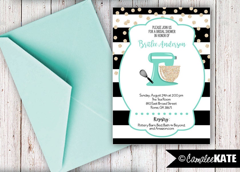 Kitchen Mixer Bridal Shower Printable invitation Elegant Gold