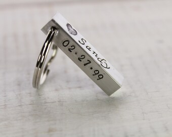 Personalized Bar Key Chain- Personalized Key Chain- Hand Stamped Solid Aluminum Key Chain