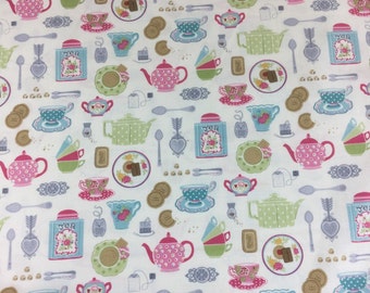 Makower Tea Party Tea Set cotton craft fabric by the fat quarter