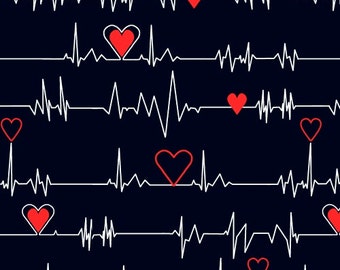 Heartbeat Polar Fleece Fabric Dark Navy by Baum Textile Mills by the Yard