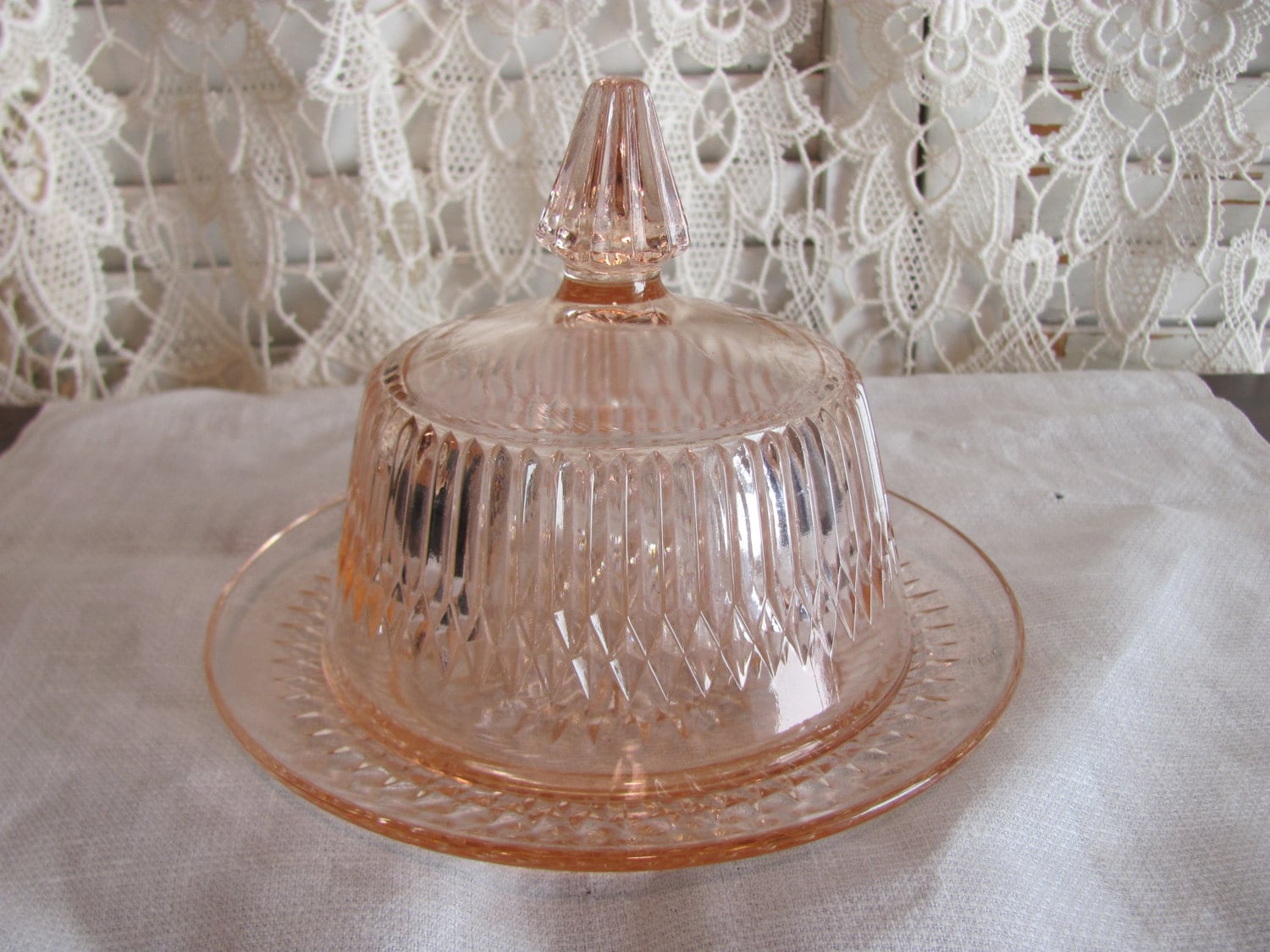 pink depression butter dish