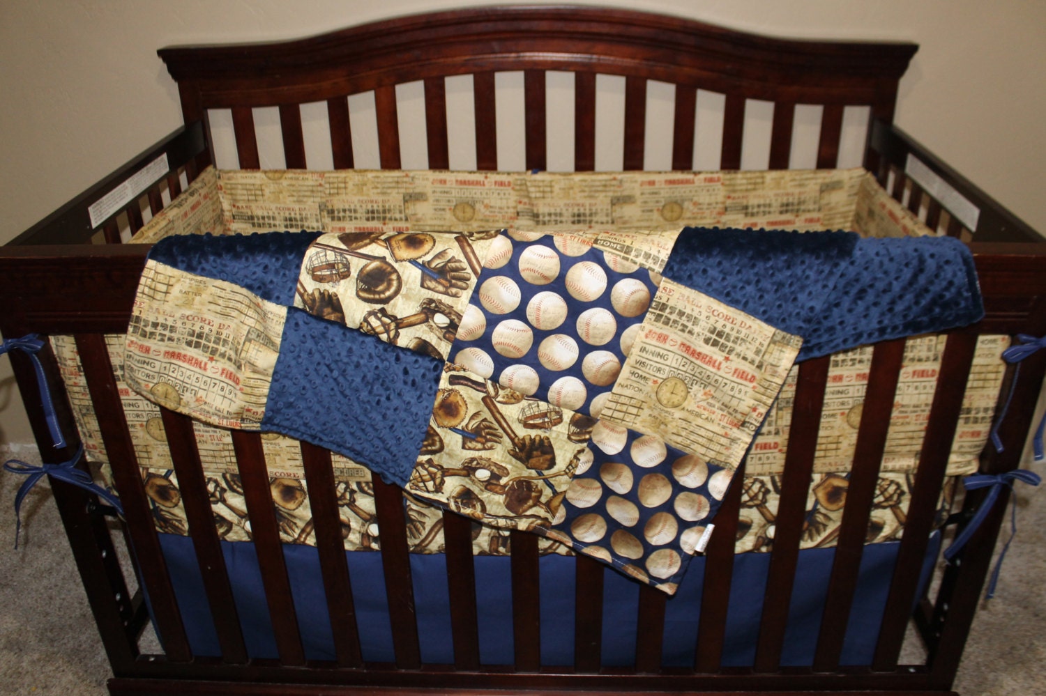 Baby Boy Crib Bedding Who's On First Vintage Navy