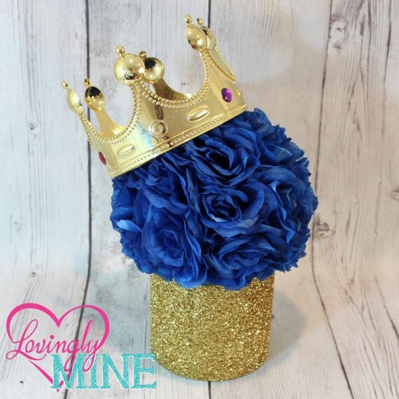 Prince Glitter Gold & Royal Blue Centerpiece Royal Blue Faux
