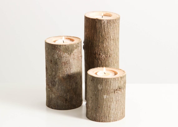 Tree Branch Candle Holders Set of 3 Heights- Rustic Wood Candle Holders, Tree Slice, Wooden Candle Holders