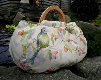 Large project bag. Bird fabric knitting bag.