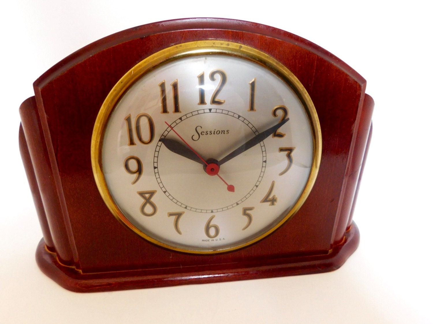 Vintage Clock Art Deco Sessions Wooden Clock Mid Century