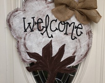 Cotton Boll Burlap Door Hanger - Welcome Door Hanger - Cotton Door Hanger - Southern Door Hanger
