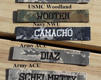 Military Name Tape or Name Patch, Army ACU or Ocp, Marine Woodland or Marine Marpat, Navy NWU, Air Force ABU, Mulitcam Custom Name Tapes