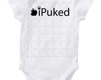 Ipuked Cute Baby Humor Funny Onesie/Creeper/Bodysuit Inspired by Apple iPod/iPood/iPeed Size 3, 6, 12, 18, 24 Months Color White