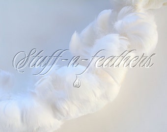 WHITE goose coquille feathers, small curled feathers strung, Wholesale / bulk feathers for wedding, crafts, millinery / 1 ft (30.5cm) / FB57