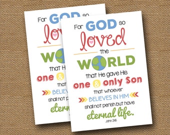 John 3:16 Printable Card | Valentine's Day Outreach | DIY PRINTABLE | For God So Loved the World | Scripture Valentine | Instant Download