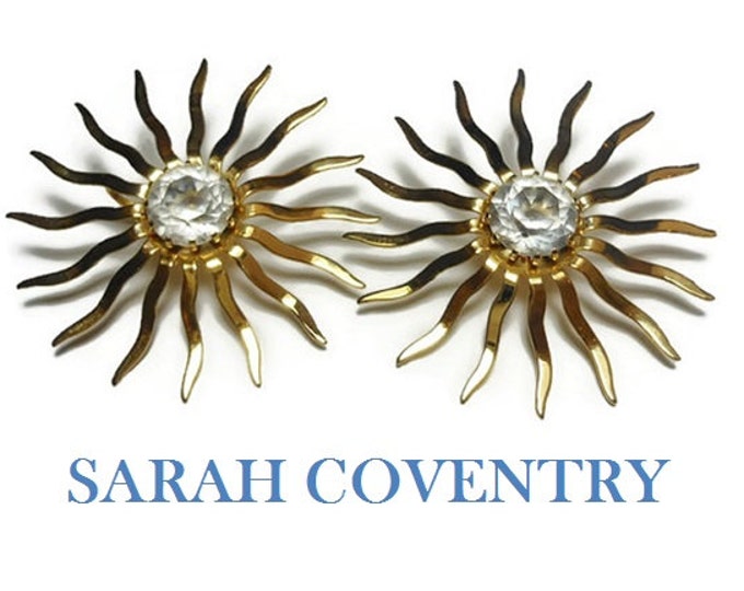 FREE SHIPPING Sarah Coventry earrings, 1959 Fascination probably not Dainty Fascination, large 2" starburst clip earrings, crystal center