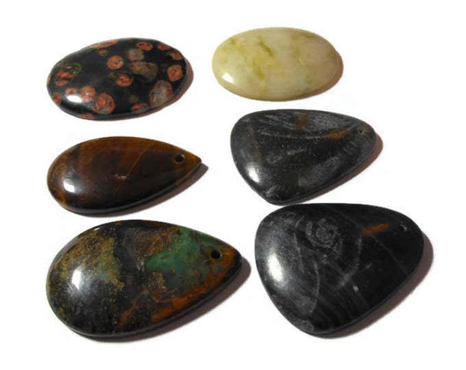 Choice of gemstone pendants, mixed colors, 40x30mm to 46x40mm mixed shape with flat back, includes oolitic jasper and tiger's eye