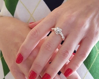 Rose Engagement Ring, Unique Engagement, Flower Engagement Ring, Flower Diamond Engagement Leaf Ring, Rose Wedding Band, Diamond rose Ring