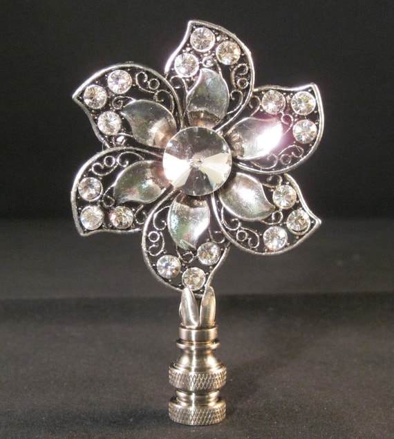 Lamp FinialAntq. Silver Rhinestone Flower Lamp by RWSMETALS