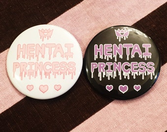 Hentai Ecchi Princess Kawaii Pastel Goth Soft Grunge Anime Manga Japanese Harajuku Fairy Pop Mahou Kei Flair Badge Pin Back Button Set