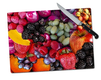 Large Fruit Berries Grapes Tempered Glass Cutting Board | Glass Cutting Board | Art Cutting Board | Housewarming Gift | Wedding | 11" x 15"