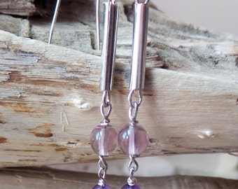 Long Amethyst Dangle Earrings, Art Deco, Eco Friendly, Up Cycled Purple Amethyst Earrings, February Birthstone, Vegan, Sterling Silver