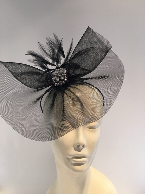 Black Fascinator Rhinestone HeadpieceBlack by doramarra on Etsy