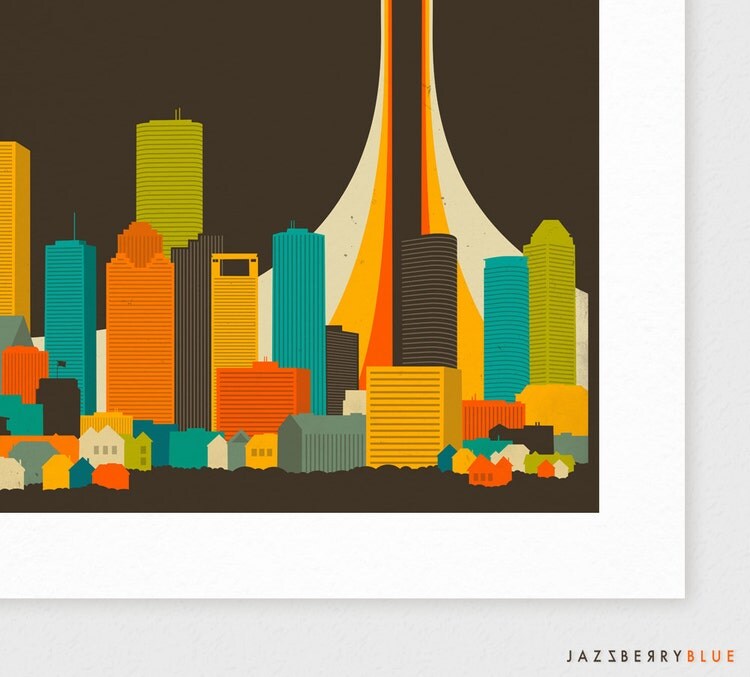 HOUSTON SKYLINE Giclee Fine Art Print Retro Pop by JazzberryBlue
