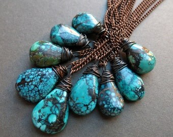 Turquoise Necklace - Genuine Turquoise Jewelry - Long Necklace - Raw Stone Necklace - Natural Turquoise Pendant - Long Boho Necklace