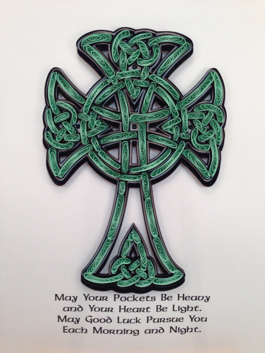 Paper Quilling Celtic Cross and Irish Blessing Framed Art