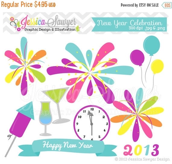 80% OFF - INSTANT DOWNLOAD, new years clipart - fireworks graphic - digital element - celebration - scrapbook Il_570xn