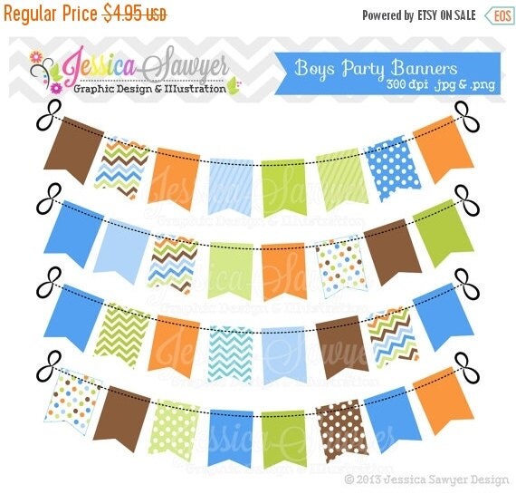 80% OFF - INSTANT DOWNLOAD, blue and green bunting banner clipart for personal and commercial use Il_570xn