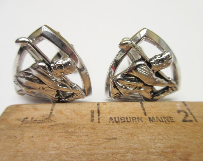 Golfer cuff link - Signed Hickok - silver tone - Mid century - Mens cufflinks