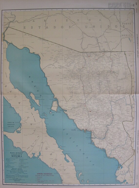 1927 Antique Mexico Map of SONORA Mexico Poster Print Size w
