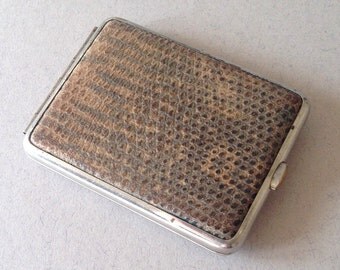 Vintage German Cigarette Case, Brown Faux Snakeskin, Double-sided, Gold Interior, Smoking Collectable, Card Case, Cigarette Box Tin