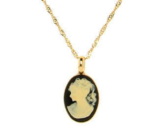 Gold necklace, 14k gold filled, vintage style pendant, vintage style necklace, black necklace, portrait jewelry, victorian jewelry