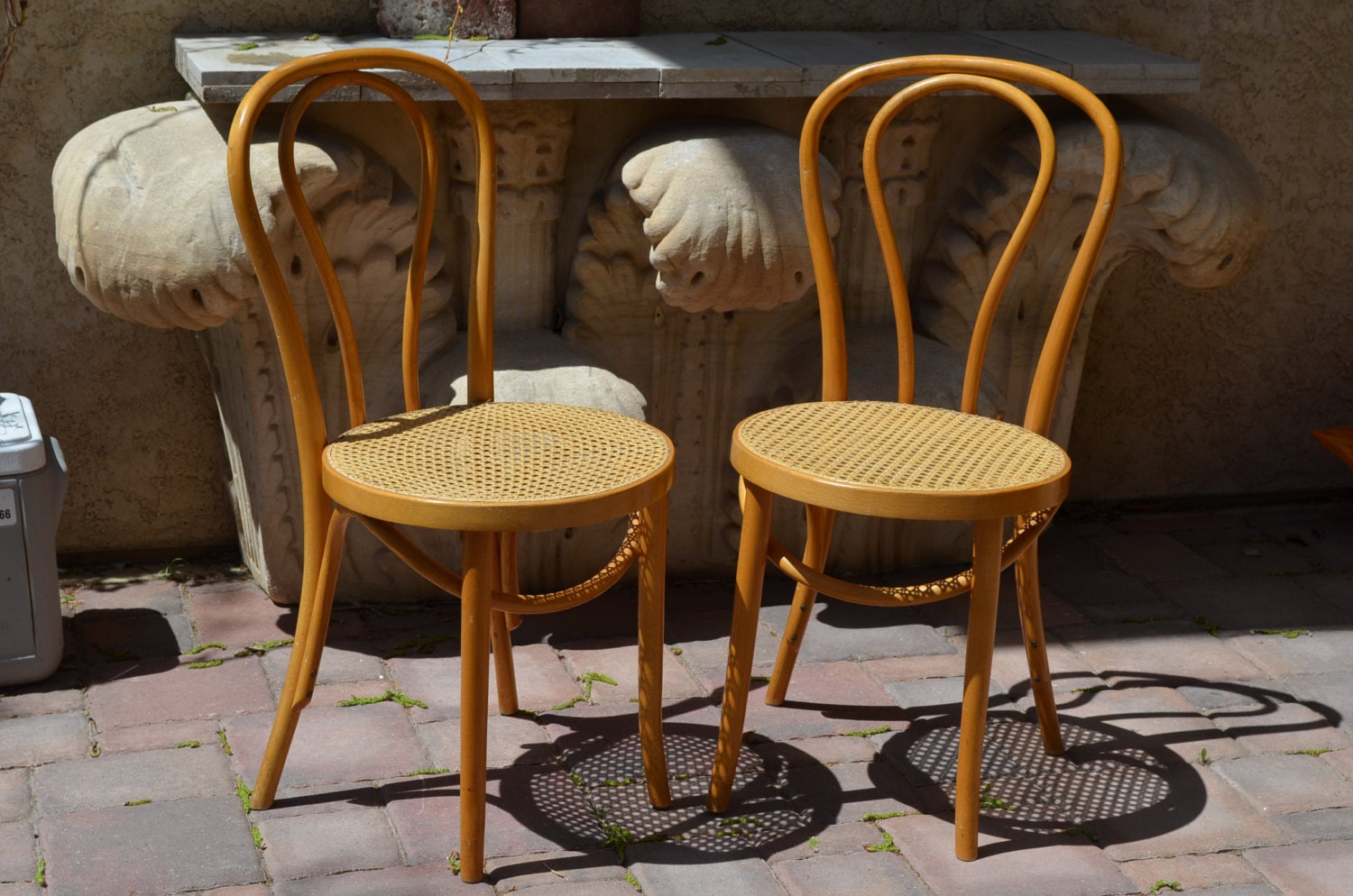 2 Vintage Light Bentwood Cafe Chairs with Caned Seats