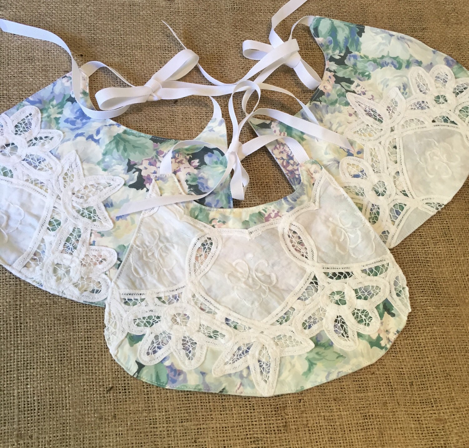 Set of Three Dressy Bibs Baby Girl Gift Teething by jacquiesews