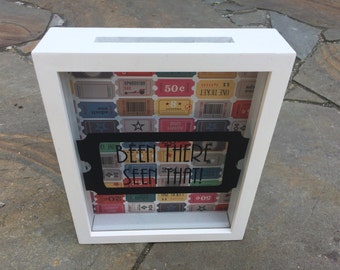 Ticket Shadow Box- Ticket Holder, Shadow Box Art, Personalized Bank, Ticket Stub Holder, Vinyl Decal