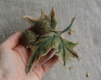 Sycamore Leaf Felted Brooch - ready to ship