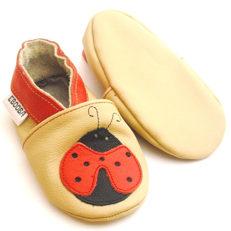 soft sole baby shoes infant kids gift ladybird red beige 6 12