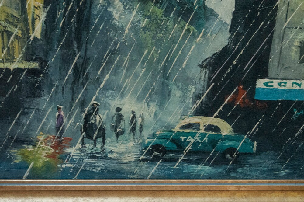 Original Art Oil on Canvas Saigon Viet Nam 1940s Street Scene