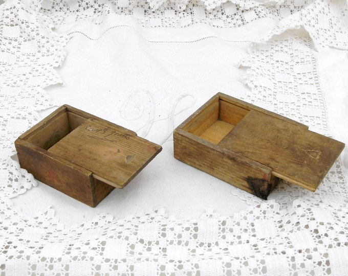 2 Antique French Wooden Boxes with Sliding Lids / French Country Decor / Retro Vintage Home Interior / Trinket, Jewelry Box / Shabby Chateau