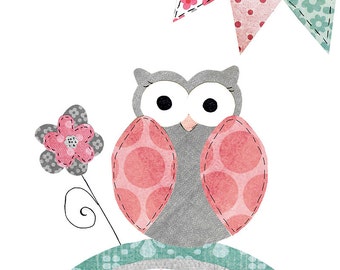Pink grey teal Owl Nursery print, instant download printable art, girl art, digital print, nursery art, 8x10 11x14 - Pink grey owl print