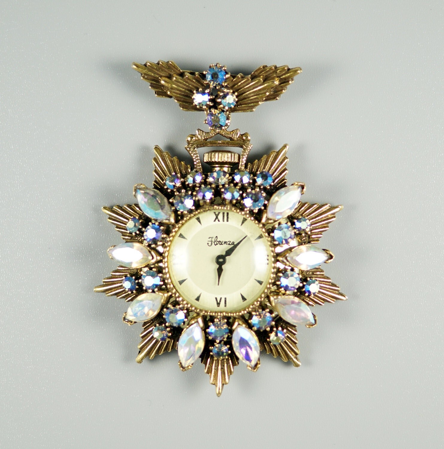 Florenza Watch Brooch Victorian Watch Chatelaine Pin Vintage