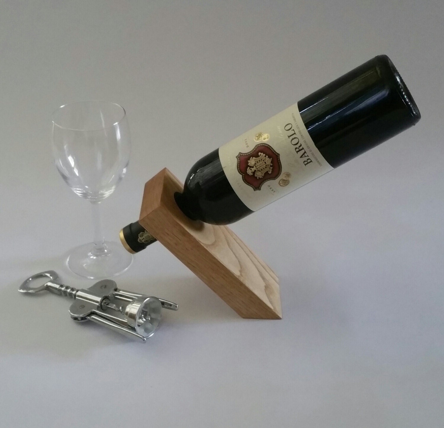Oak floating wooden wine bottle holder gifts for him gifts